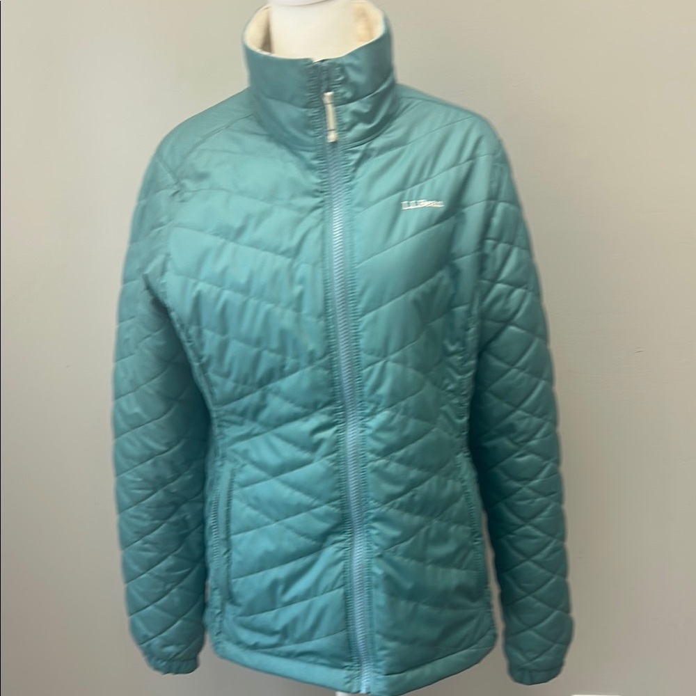 L.L. Bean mineral Blue light Puffer Jacket with High Collar
